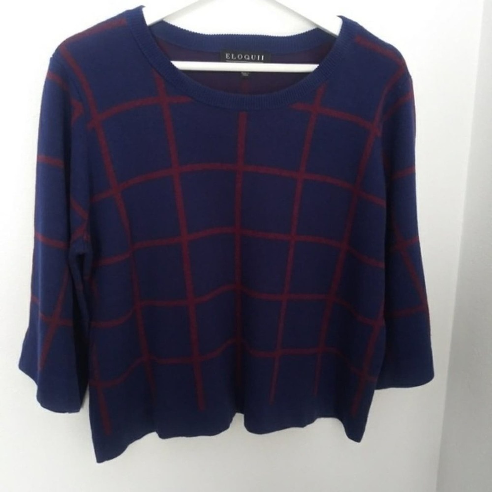 Eloquii 3/4 cropped sweater blue/red sz 14/16